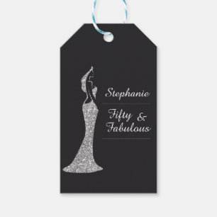 Woman's 50th Modern Silver Cocktail Dress Birthday Gift Tags