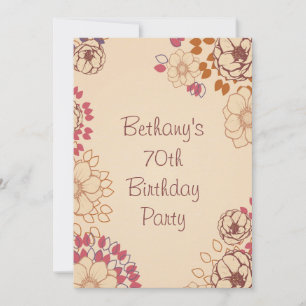 Woman's 70th Birthday Cute Modern Floral Invitation