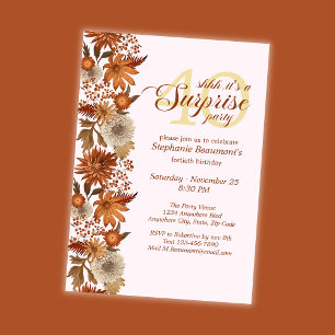 Woman's Autumn Flower Surprise 40th Birthday Invitation