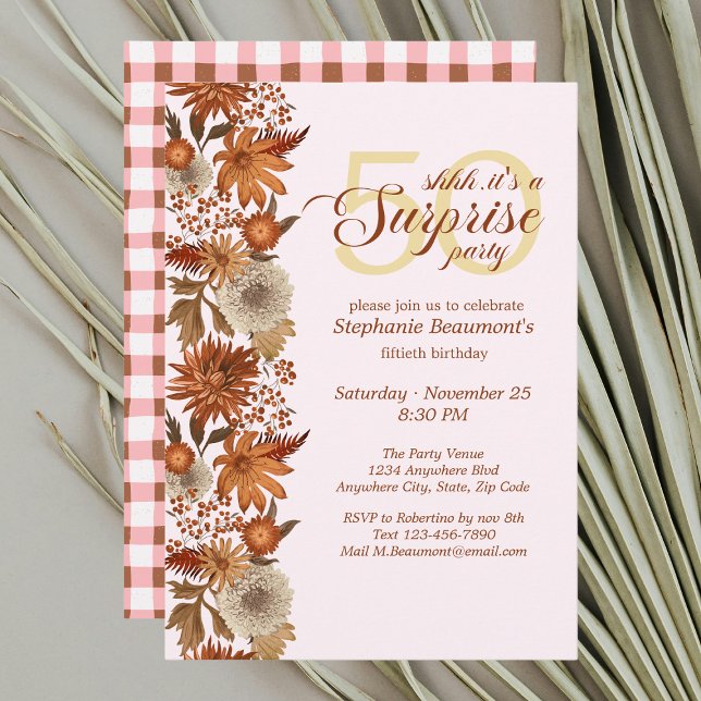 Woman's Autumn Flower Surprise 50th Birthday Invitation (Creator Uploaded)