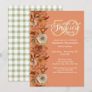 Woman's Autumn Flower Surprise 50th Birthday Invitation