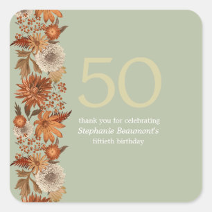 Woman's Autumn Flower Surprise 50th Birthday Square Sticker