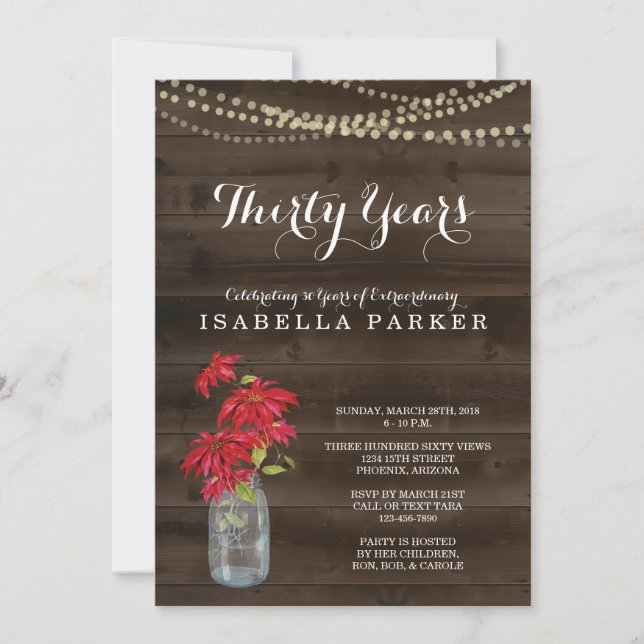 Woman's Birthday Invitation | Christmas Poinsettia (Front)