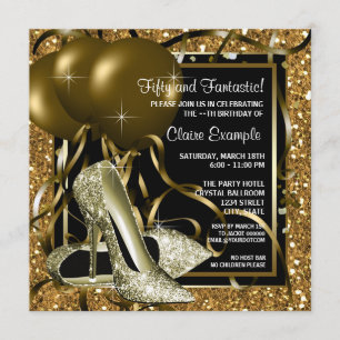 Womans Black and Gold Birthday Party Invitation