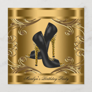 Womans Black and Gold Birthday Party Invitation