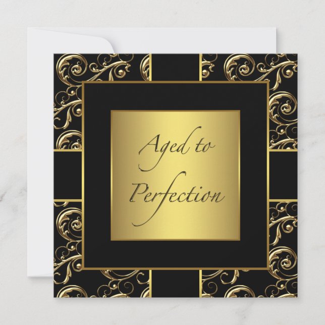 Womans Black and Gold Birthday Party Invitations (Front)