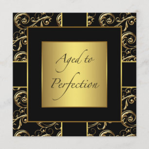 Womans Black and Gold Birthday Party Invitations