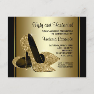 Womans Black Gold High Heel Birthday Party Invitation