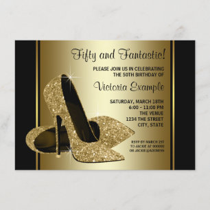 Womans Black Gold High Heels Birthday Party Invitation