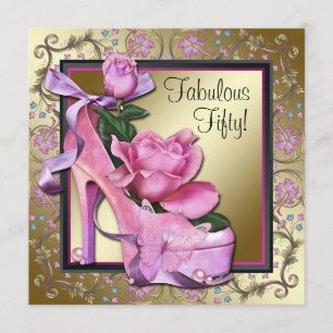 Womans Black Pink Gold 50th Birthday Party Invitation