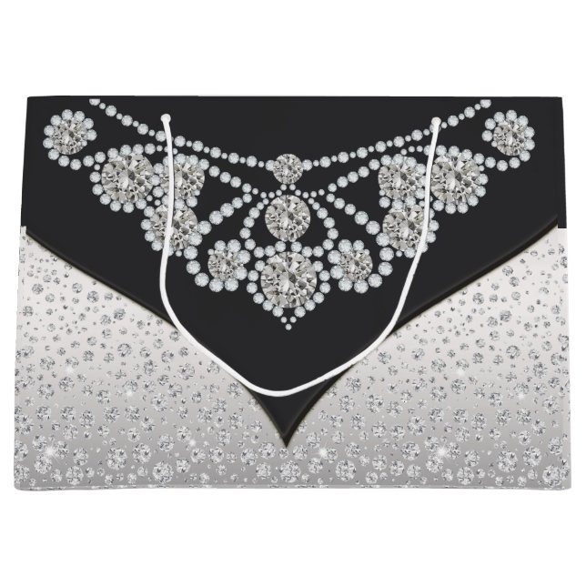 Womans Black Silver Diamond Large Gift Bag (Front)