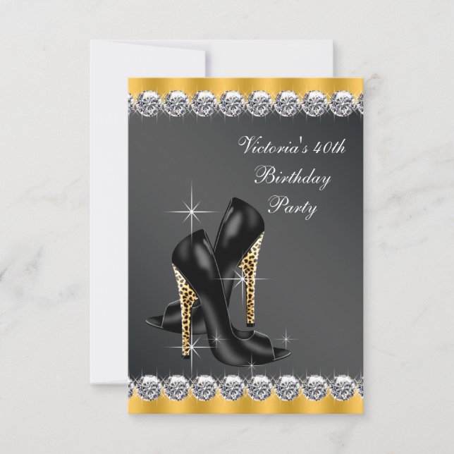 Womans Chic Black Birthday Party Invitation (Front)