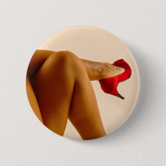 Woman's Crossed Bare Legs with Red High Heels 2 Inch Round Button