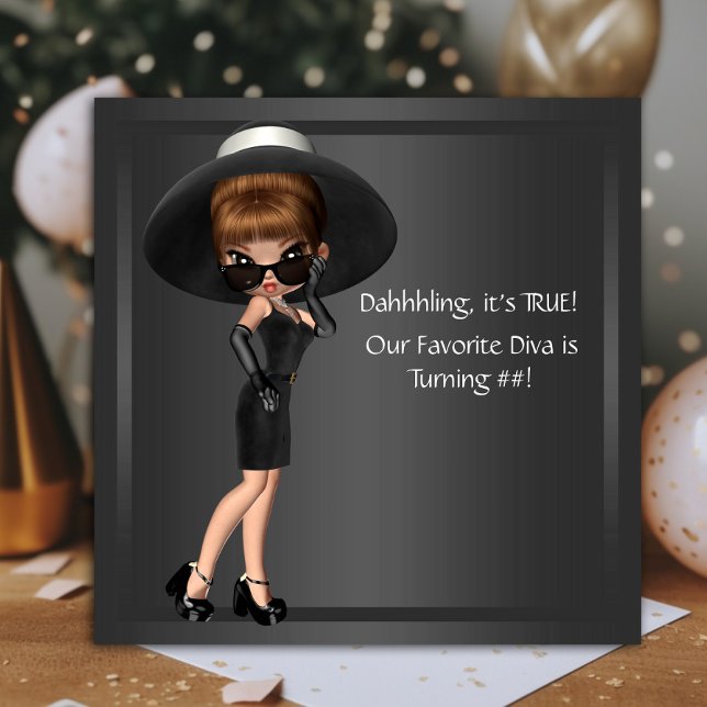 Womans Cute Diva Birthday Party Invitation (Cute diva any occasion invitation. You can change all text font style and wording as needed.)