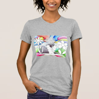 womans drawing colouring flower shirt