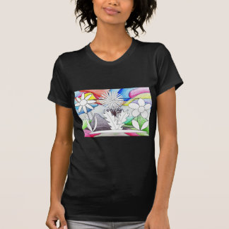 womans drawing colouring flower shirt