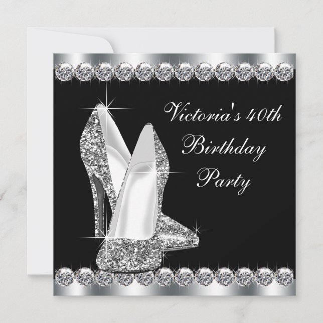 Womans Elegant Black Birthday Party Invitation (Front)