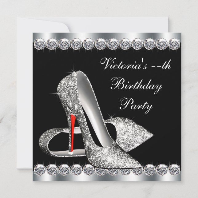 Womans Elegant Black Birthday Party Invitation (Front)