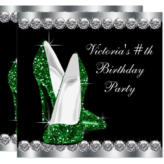 Womans Elegant Black Emerald Green Birthday Party Card