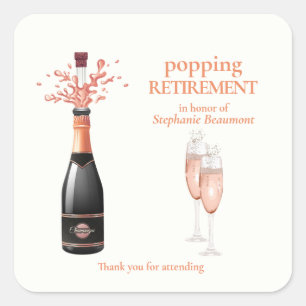 Woman's Elegant Popping Champagne Retirement Square Sticker