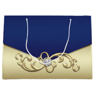 Womans Elegant Royal Blue Gold Large Gift Bag