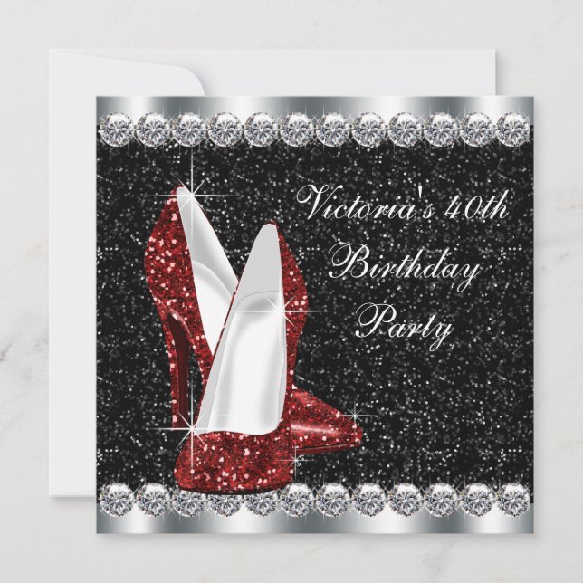 Womans Elegant Ruby Red 40th Birthday Party Invitation (Front)