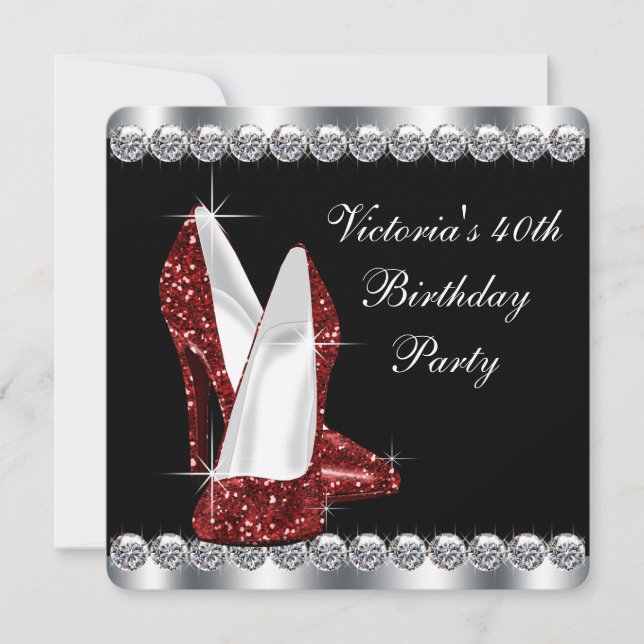 Womans Elegant Ruby Red Birthday Party Invitation (Front)