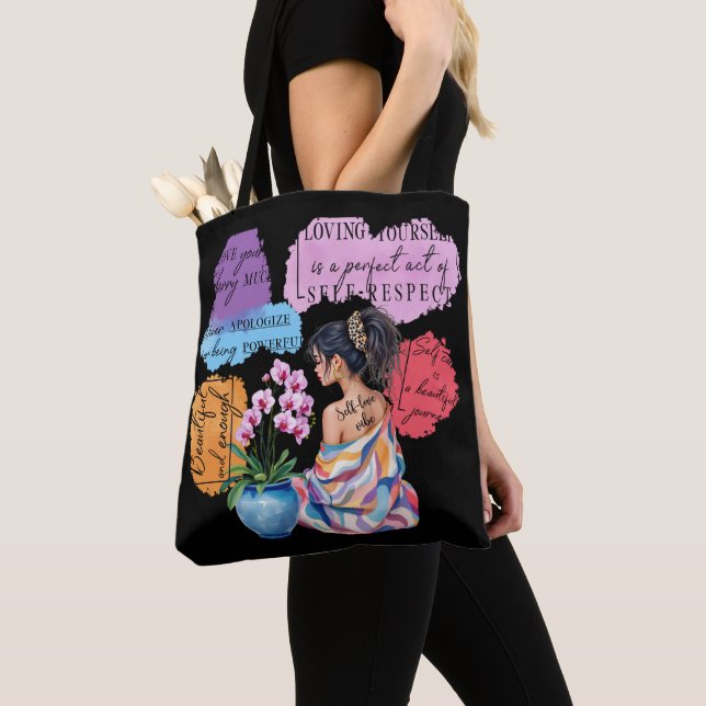 Woman's Empowerment Inspire Positive Affirmation Tote Bag (Close Up)
