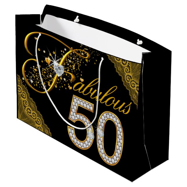 Womans Fabulous 50 Birthday Large Gift Bag (Back Angled)