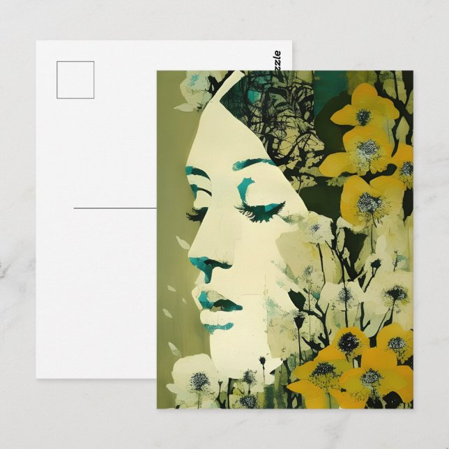 Womans Face and Flowers Collage Postcard (Front/Back)