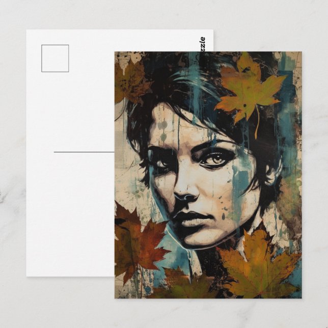 Womans Face and Leaf Collage Postcard (Front/Back)