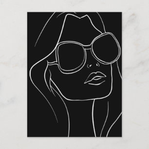 Woman's Face in Sunglasses Line Art Retro Black Postcard