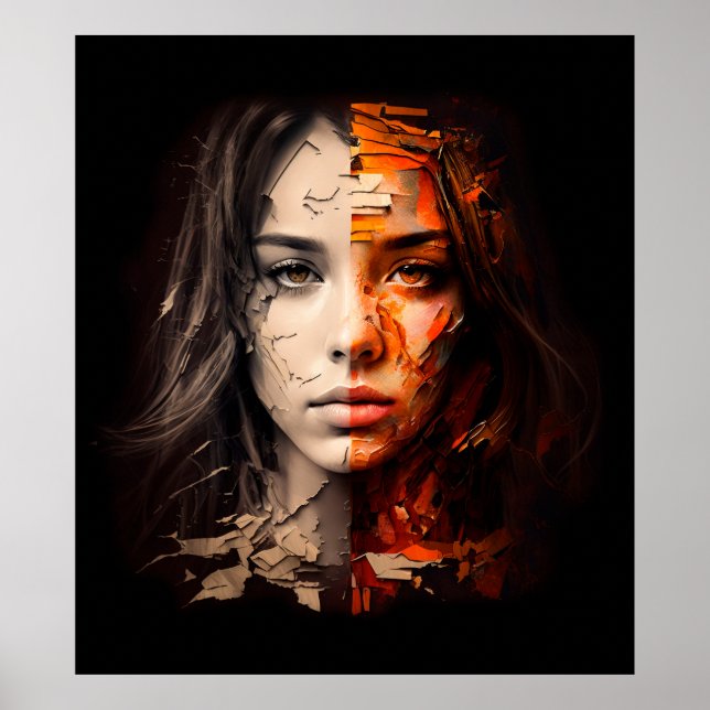 Woman's Face Left/Right Split Oil Painting Poster (Front)