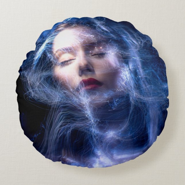 Womans Face Light Painting Round Pillow (Front)