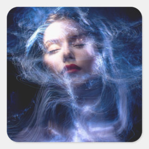 Womans Face Light Painting Square Sticker