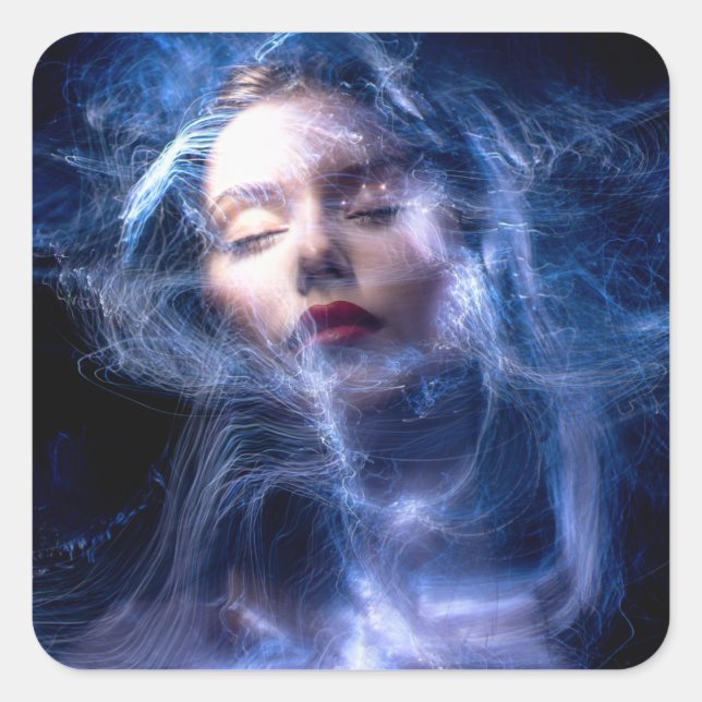 Womans Face Light Painting Square Sticker (Front)