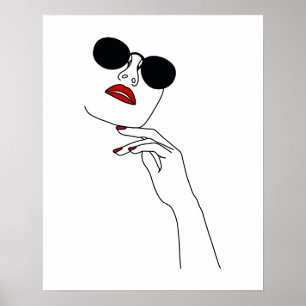 Woman's Face With Black Sunglasses Line Art Poster