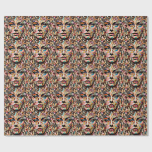 womans faces abstract collage pop art  wrapping paper