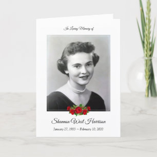 Woman's Funeral Program   Red Rose Floral