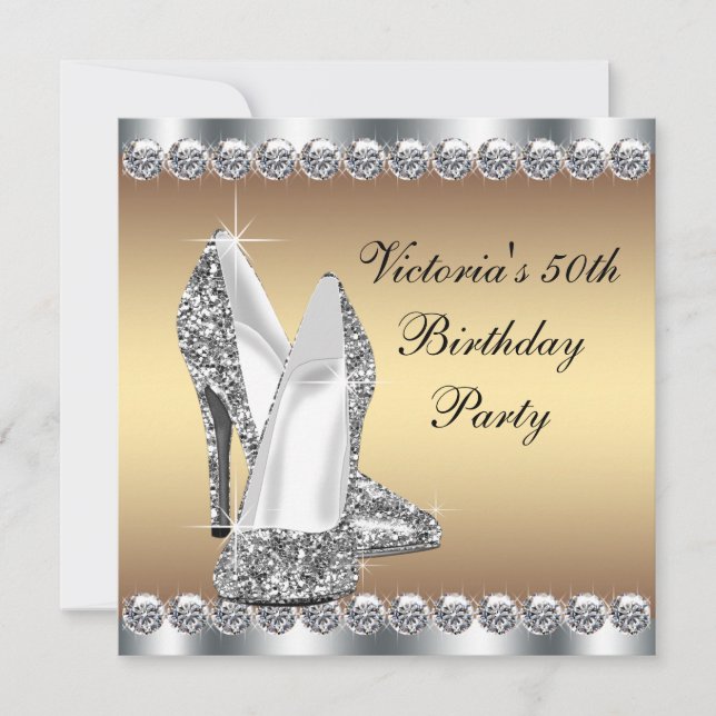 Womans Gold 50th Birthday Party Invitation (Front)