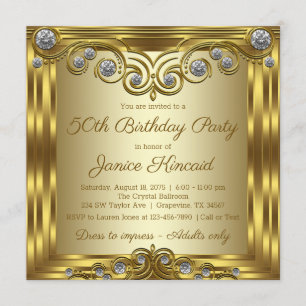 Womans Gold Diamond Glam Birthday Party Invitation