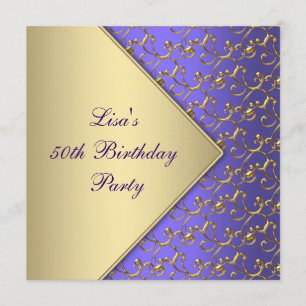 Womans Gold Purple 50th Birthday Party Invitation