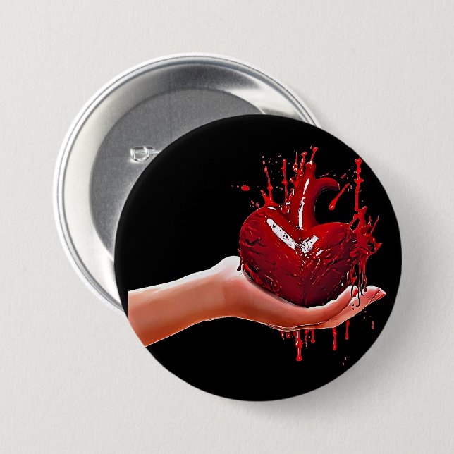 womans hand holding bloody Heart goth horror Art 3 Inch Round Button (Front & Back)