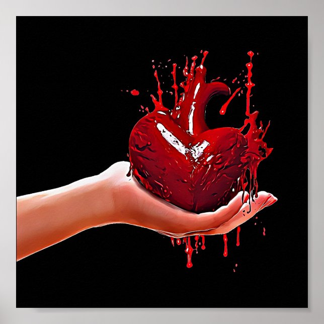 womans hand holding bloody Heart heartbreak  Art Poster (Front)