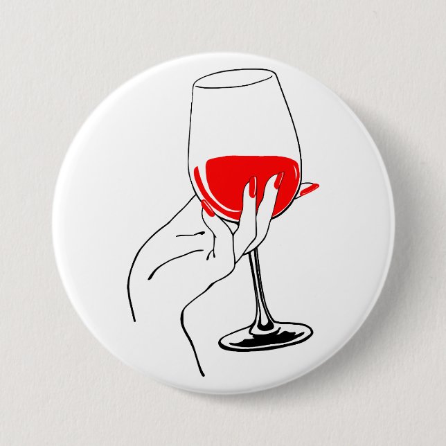 Womans hand holding wine glass art 3 inch round button (Front)