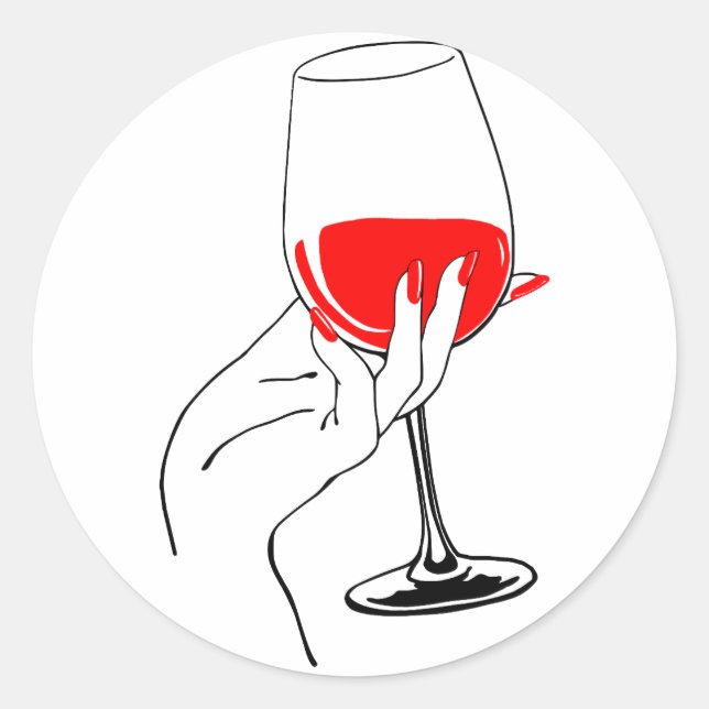 Womans hand holding wine glass art classic round sticker (Front)