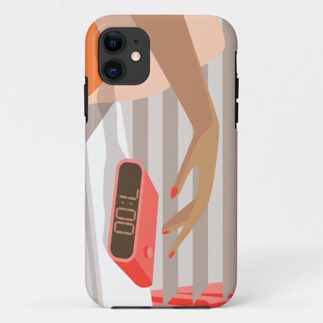 Womans hand pushing on alarm clock snooze button Case-Mate iPhone case (Back)
