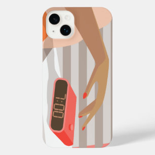 Womans hand pushing on alarm clock snooze button iPhone 14 plus case