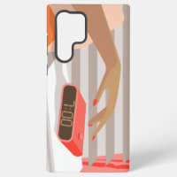 Womans hand pushing on alarm clock snooze button