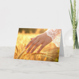 Woman's Hand Touching Wheat Tassels Card